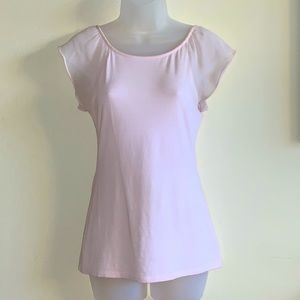 Light Pink Cotton Top with Sheer Flutter Cap Sleeves by Express - Sz. XS